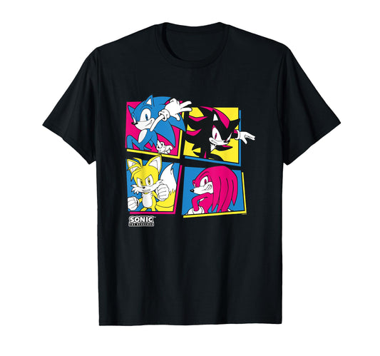 Sonic The Hedgehog Sonic Shadow Tails Knuckles Retro Panels T-Shirt
